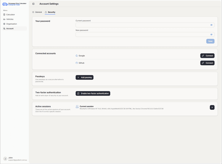 Account settings | Documentation | Gradient DAPC
